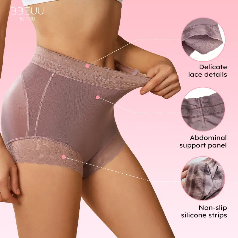 BBEUU Women'S High Waist Shapewear Panty (3Pcs) - Anti-Slip Silicone Band, Stretchy Breathable Seamless, Tummy Control Butt Lifting, Minimalist Basic Womenswear with Multi Colors for Everyday Confidence