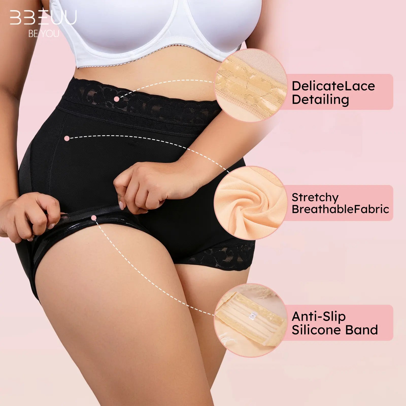 BBEUU Women'S High Waist Shapewear Panty (3Pcs) - Anti-Slip Silicone Band, Stretchy Breathable Seamless, Tummy Control Butt Lifting, Minimalist Basic Womenswear with Multi Colors for Everyday Confidence