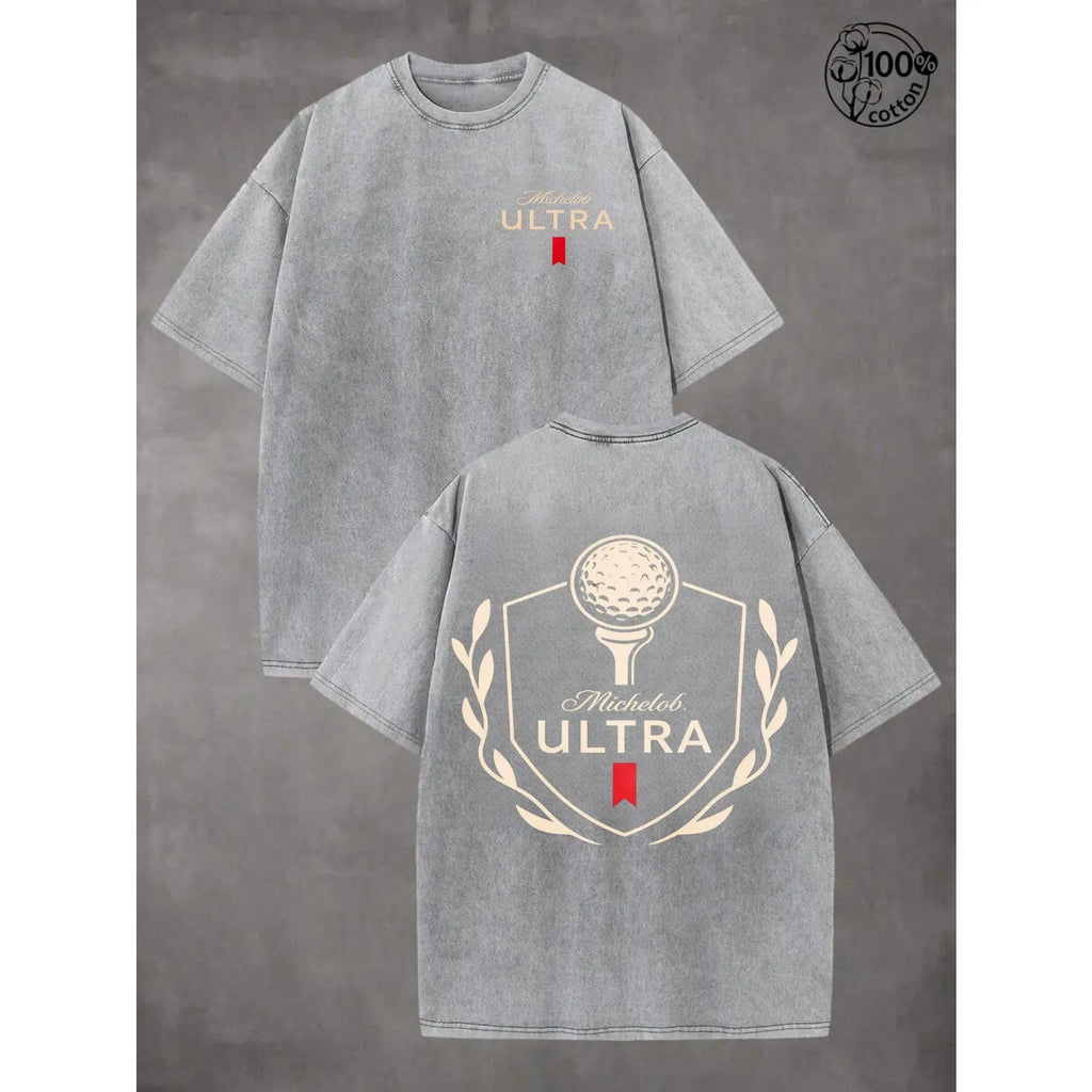 100% Cotton Michelob Ultra Golf Ball Wash Cotton Vintage Distressed Graphic Tee, Men'S Short Sleeve Pure Cotton Washed T-Shirt Loose Fit, Retro Sports Streetwear Vintage Casual Golf Beer Aesthetic Baggy