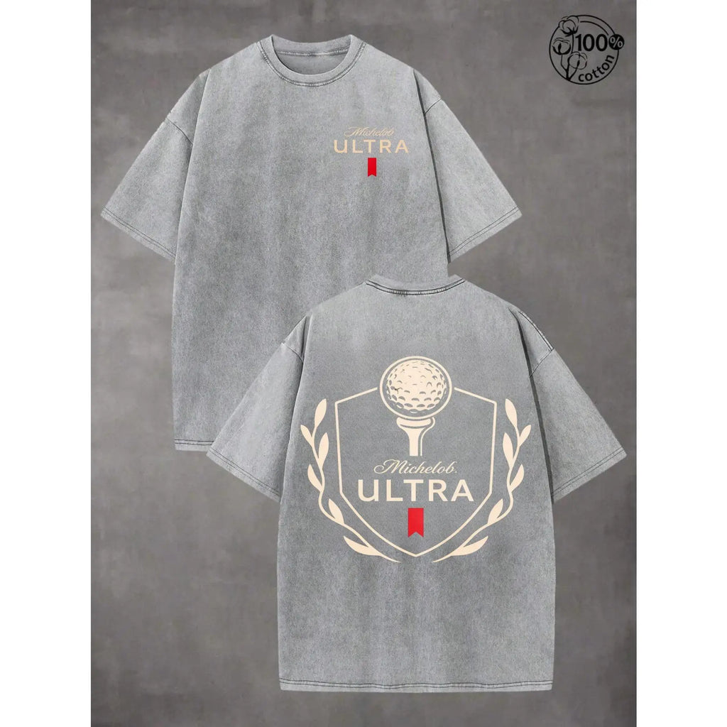 100% Cotton Michelob Ultra Golf Ball Wash Cotton Vintage Distressed Graphic Tee, Men'S Short Sleeve Pure Cotton Washed T-Shirt Loose Fit, Retro Sports Streetwear Vintage Casual Golf Beer Aesthetic Baggy