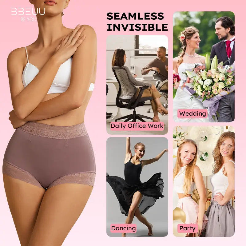BBEUU Women'S High Waist Shapewear Panty (3Pcs) - Anti-Slip Silicone Band, Stretchy Breathable Seamless, Tummy Control Butt Lifting, Minimalist Basic Womenswear with Multi Colors for Everyday Confidence
